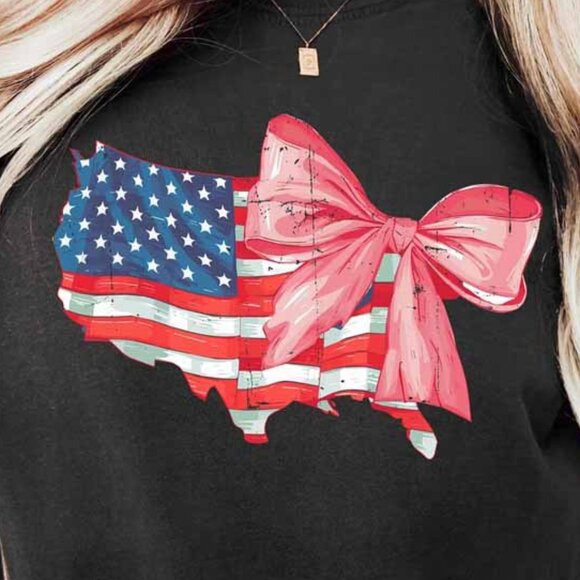 Coquette American Flag T-Shirt, Coquette Bow Shirt, 4th of July Shirt - Picture 2 of 5